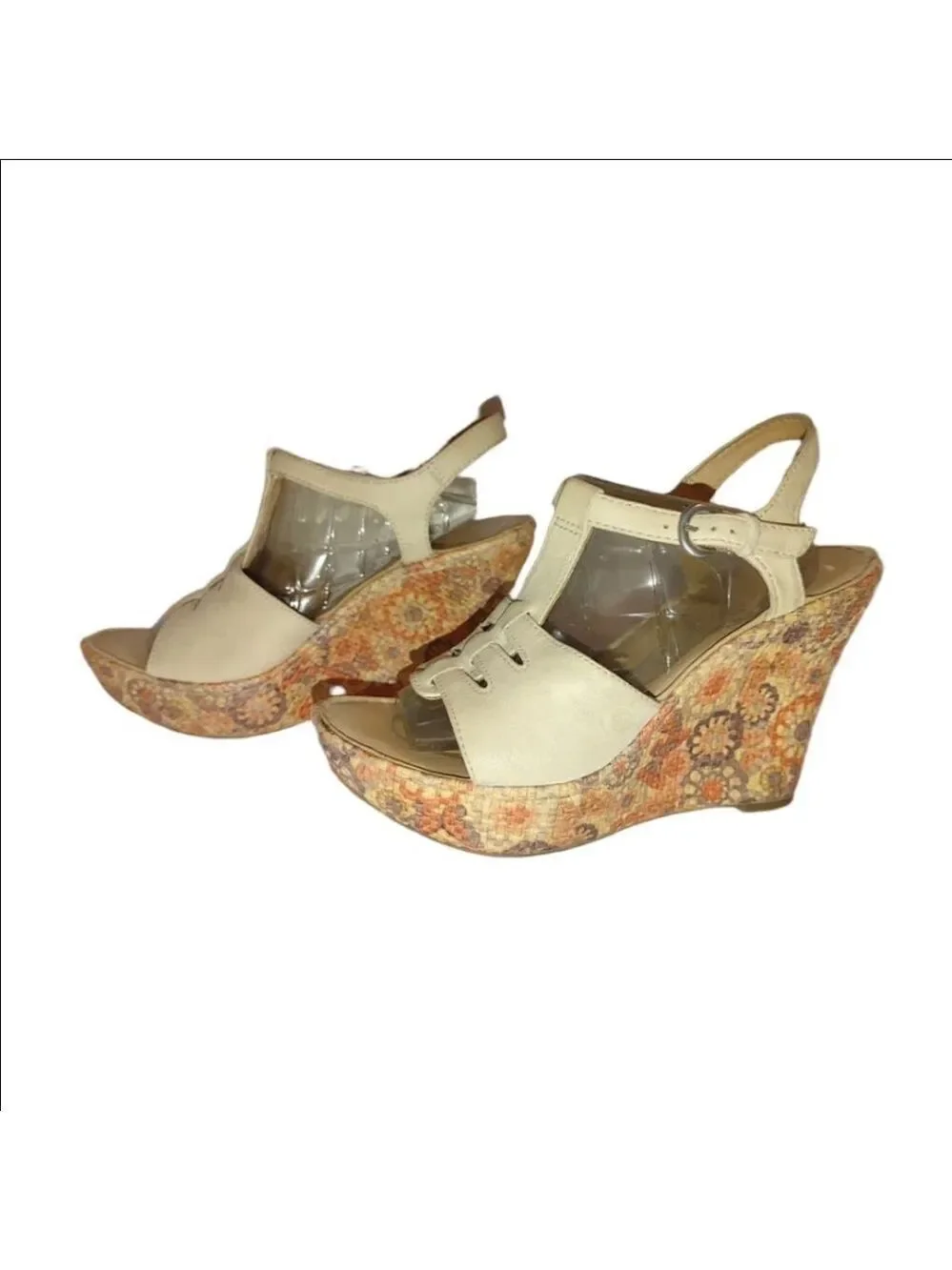 Born Rebecka Floral Cork Wedge Sandals Size 8